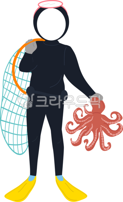 Face composition,female diver face composition,female diver,female diver design,female diver character,intangible cultural heritage,octopus,woman,female diver,woman,flippers,Jeju Island,Jeju Island female diver face composition,Jeju grandmoth