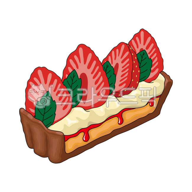 딸기,페스츄리,타르트,파이,커스터드,과일,달콤,디저트,베이킹,베이커리,민트잎,쨈,시럽,흘러내리는,단면,절반,자른,베리,빵,스윗,일러스트,클립아트,디자인,그래픽,귀여운