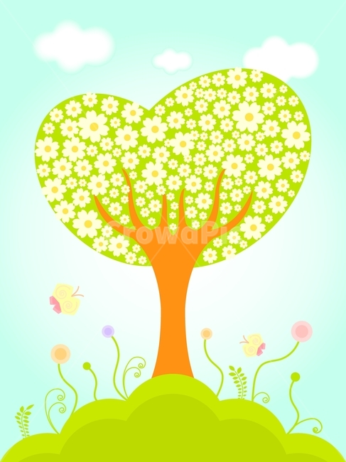 나무,꽃,하트,잎,나비,구름,하늘,봄,플랫디자인,일러스트,식물,자연,plants,nature,나무,trees,wood,그래픽,일러스트레이션,graphic,illustration