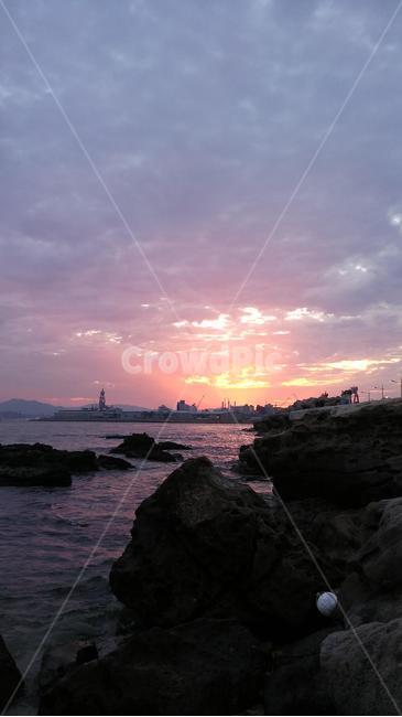 노을,바다,해질녘,바다풍경,풍경,하늘,바위,구름,저녁노을,태양,석양