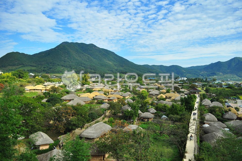 mountain,town,nature,Town,Naganeupseong Fortress,house