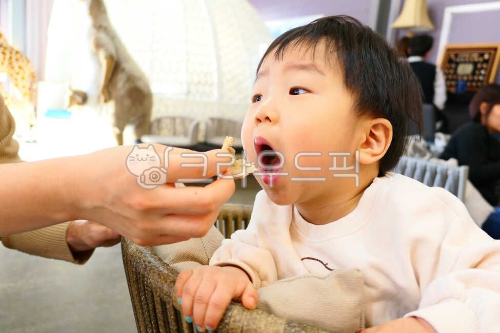 빵,손,어른손,먹이는,입,받아먹는,남자아이,어린이,아동,즐거운,녹색,아이,꼬마,작은,귀여운,신난,아시안,한국인,동양인,한국,꼬맹이,어린시절,어린,사람,유아,영유아,가족,아들,라이프스타일,생활,육아,사랑스러운,부모,카페,아빠