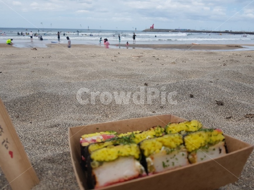 제주도,바다,모래,모래사장,김밥,딱새우김밥,음식,food,jeju,sea,beach