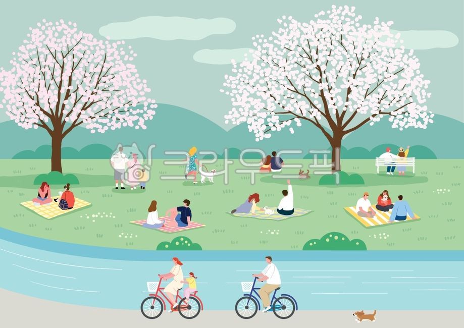 spring,cherry blossom,cherry tree,cherry blossom festival,rest,holiday,outdoor,park,family,people,river,stream,bicycle,walk,picnic,man,couple,woman,child,kid,dog,mat,lawn,chair,pink,grass,forest,mountain,nature,landscape,coun