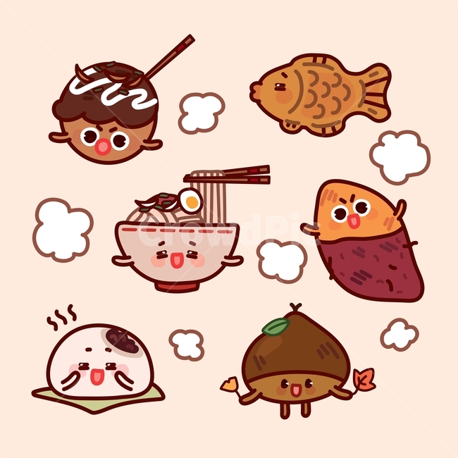 octopus bread,sweet potatoes,steamed buns,winter,cute,characters,fall,fallen leaves,leaves,street food,roasted chestnuts,takoyaki,udon,autumn leaves,vector,snacks,chestnuts,bungeoppang,warmth,cartoon,noodles,smoke,roasted sweet potatoes,delicious,food,Aut