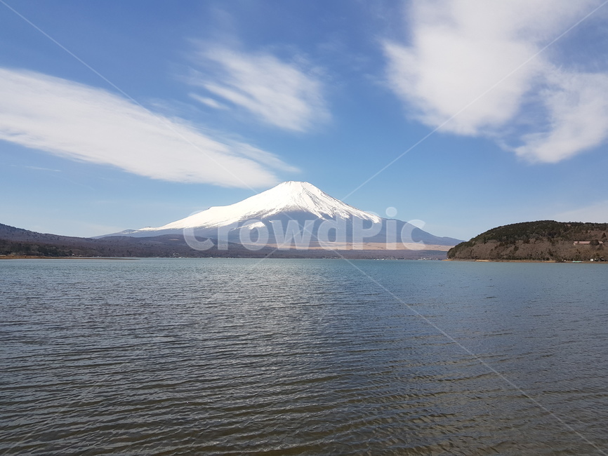 후지산,후지산야마나카호,눈덮힌후지산,후지산호수,겨울후지산,맑은후지산,후지산구름,야마나카호,산중호,호수,겨울산,산,물,구름,파란하늘,맑은하늘,하늘,겨울호수