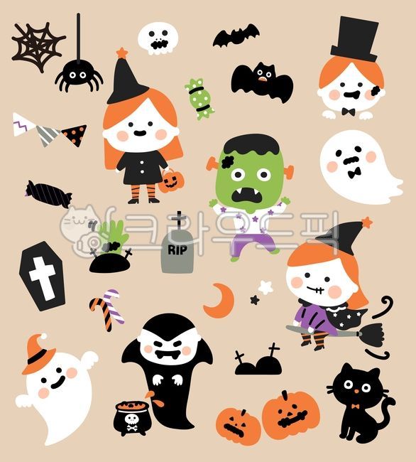할로윈,괴물,몬스터,귀신,박쥐,해골,핼러윈,유령,마녀,빗자루,고양이,호박,펌킨,잭오랜턴,거미,사탕,트릭오어트릿,trickortreat,무덤,좀비,프랑켄슈타인,halloween,일러스트레이션