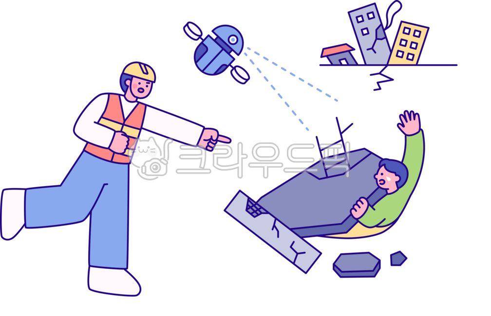 outline,cute,simple,simple,illustration,structure,rescue team,incident,accident,people,city,earthquake,collapse,crush,injured,robot,accident scene