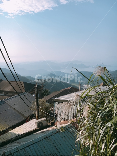 산,건물,풍경,하늘,구름,기와,지붕