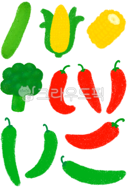 야채,채소,야채그림,채소그림,일러스트,야채일러스트,크레파스,색연필,크레파스야채,색연필야채,오이,옥수수,브로콜리,고추,홍고추,청고추,식재료,귀여운야채