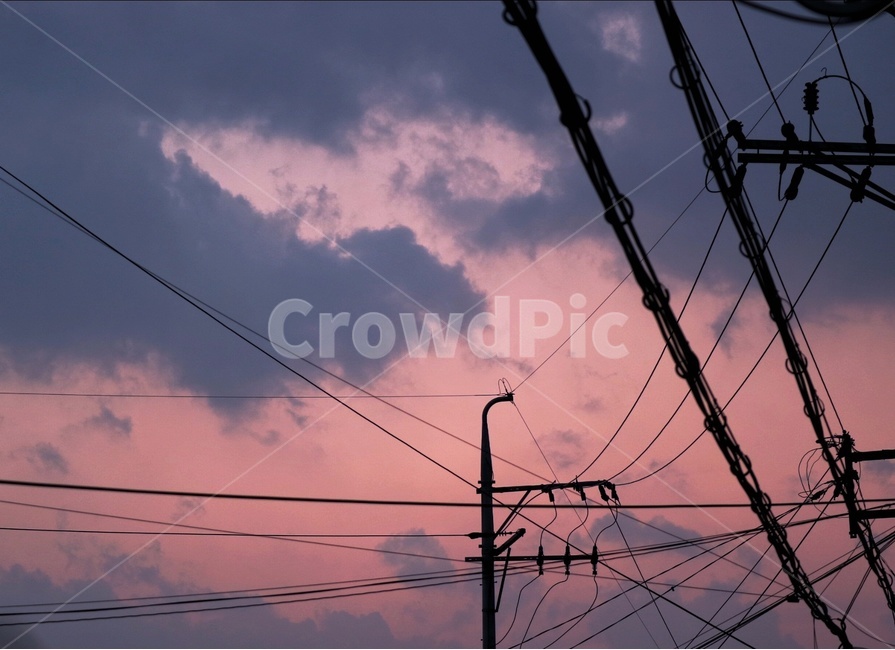 하늘,구름,저녁,먹구름,sky,전깃줄,cloud,실루엣,그림자,silhouette,shadow,색깔,색상,색채,색감,color sense,color sensitivity,feeling of color,산업,industry,industrial,에너지산업,energy industry,utility pole,전신주