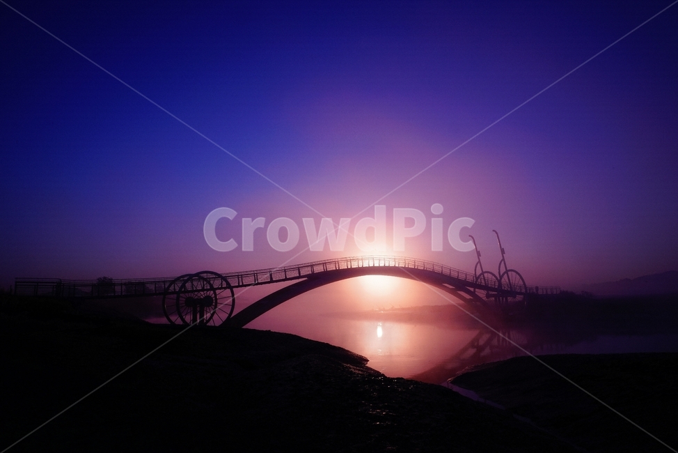 미생의다리,자전거다리,일출,물안개,새벽,실루엣,그림자,silhouette,shadow