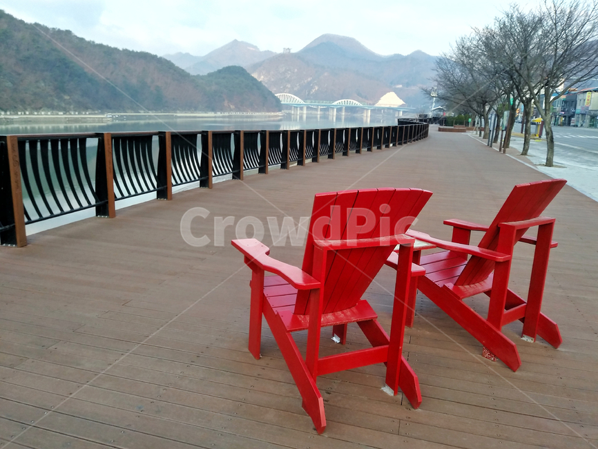 강,풍경,길,도로,빨간색,의자,장식,데코레이션,다리,chair,red,bridge,landscape,river,road,남한강,단양,충청북도,decoration