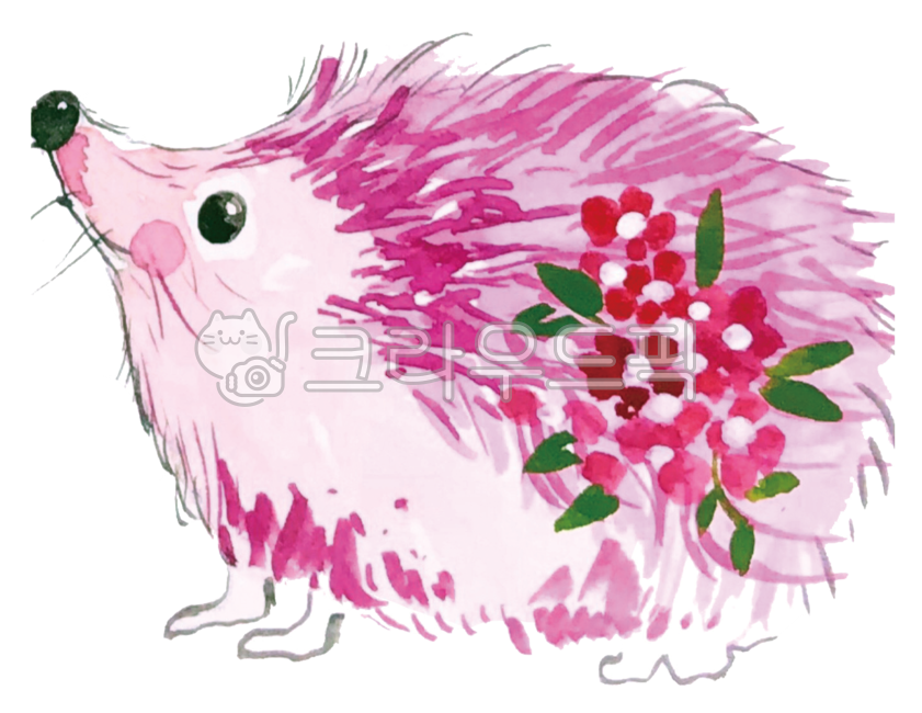 손그림,일러스트,두더지,핑크,귀여운,꽃두더지,꽃,동물,아트
