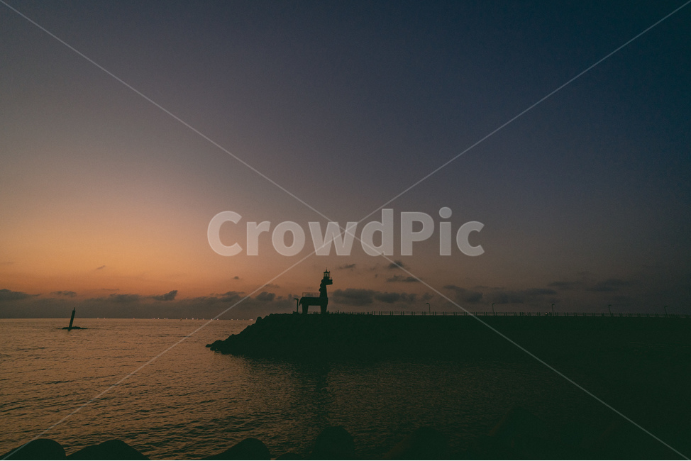 breakwater,lighthouse,Jeju,Lighthouse,Iho Beach,sea,horse lighthouse,beacon,ocean,jeju,sunset,sight,Wharf,tower