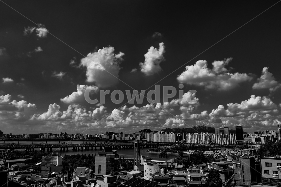 도시,건물,풍경,흑백,한강,도시,풍경,city,landscape,한국도시풍경,한국도시경관,korea cityscape,흑백,모노톤,monochrome,black and white,weather,날씨,nature,자연,cloud,구름,cumulus,적운,sky,하늘,outdoors,옥외