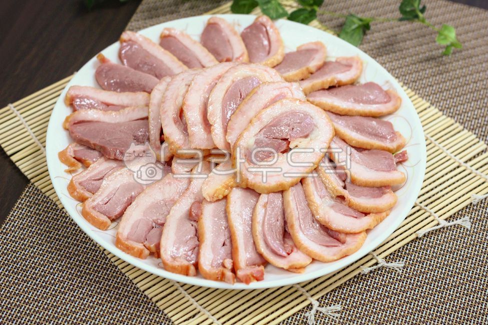 오리고기,훈제,슬라이스,육류,접시