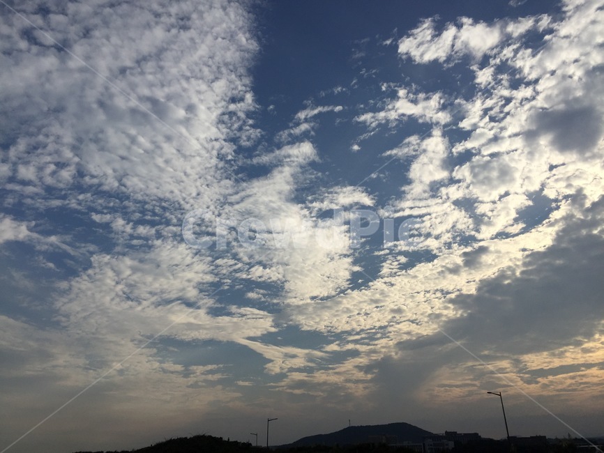 하늘,노을,석양,주황,파란,패턴