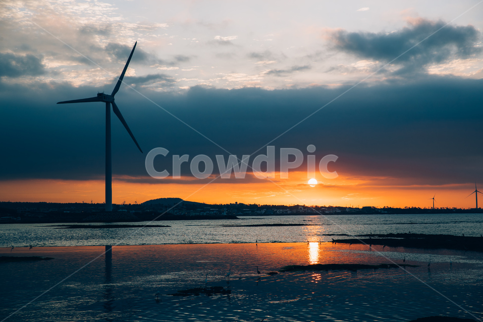 자연,풍경,배경,노을,풍력발전기,바닷가,sea,sunset