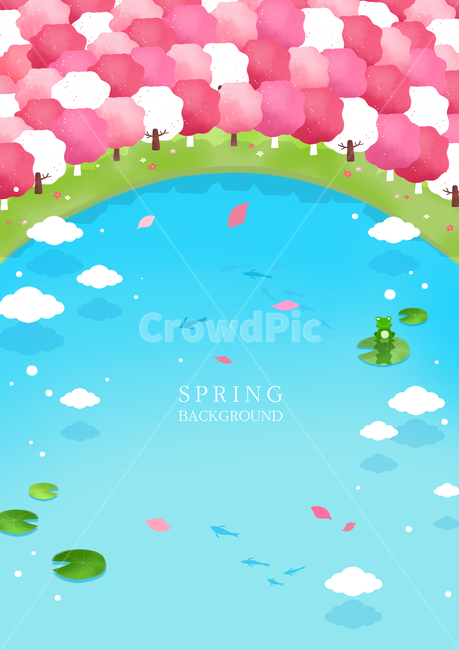 물고기,호수,개구리,벚꽃나무,봄,풍경,경치,여행,미니멀,봄,계절,spring,season,자연,풍경,nature,landscape,여행,휴가,traveling,vacation,trip,그래픽,일러스트레이션,graphic,illustration,art,미술