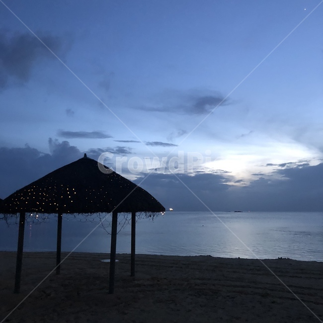 휴양지,바다,해변,밤,석양