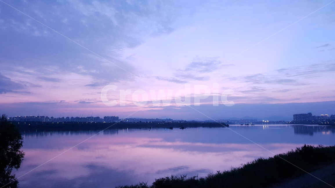 물,저녁,하늘,구름,보라,purple,reflection,남양주,반영,water,sky,cloud,색감