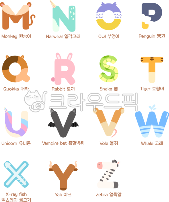 Animal alphabet,animal shape alphabet,English,alphabet illustration,alphabet,monkey alphabet,narwhal alphabet,owl alphabet,penguin alphabet,quokka alphabet,rabbit alphabet,snake alphabet,tiger alphabet,unicorn alphabet,bat alphabet,rat alph