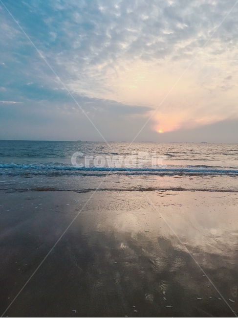 바다,노을,모래,파도,구름