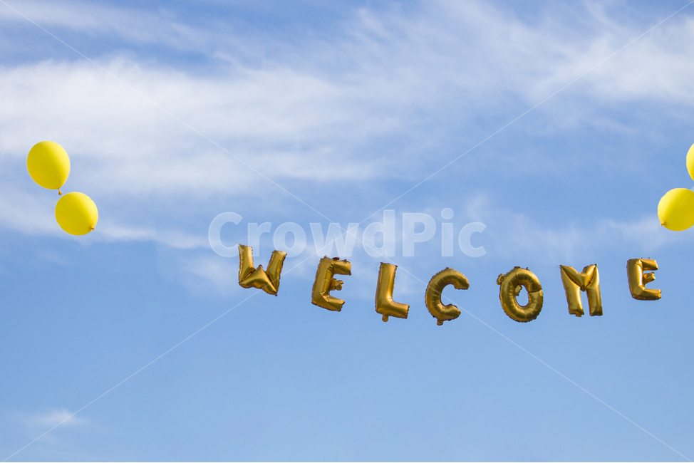 하늘,파란,풍선,노랑,노랑풍선,환영,bule,sky,welcome,balloon,yellow