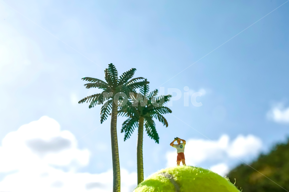 하늘,야자수,섬,테니스공,라이프가드,망원경,팜트리,휴가,인명구조요원,lifeguard,palmtree,미니어처,시선,구름,여름,계절,summer,season,조각상,동상,석상,조형물,statue,bronze statue,stone statue,여행,휴가,traveling,vacation,trip,연출,컨셉,콘셉,direction,concept,green,초록