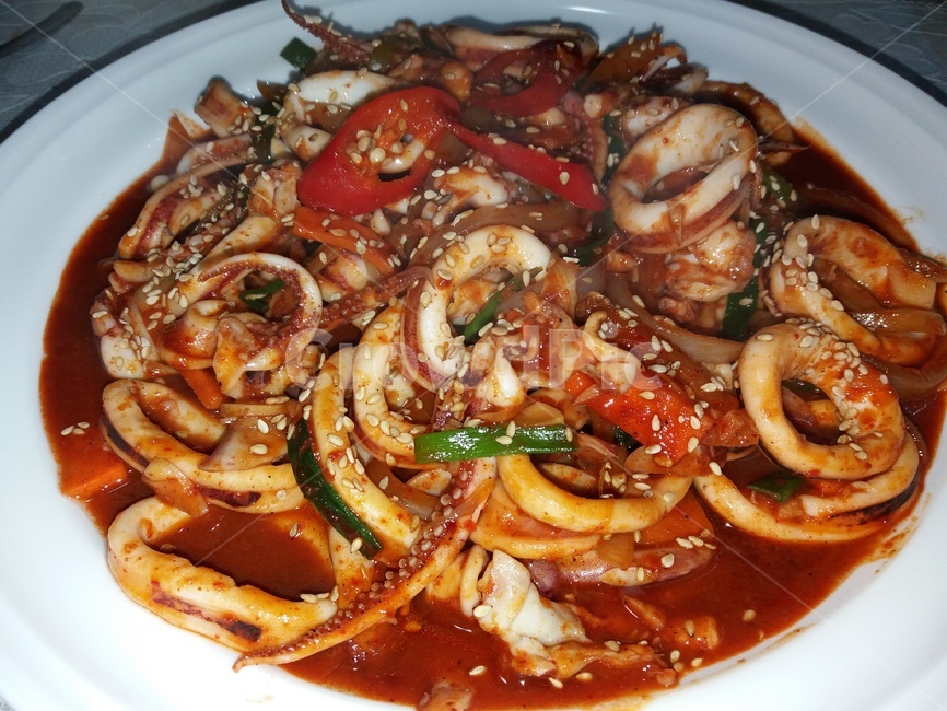오징오볶음,오징어,접시,빨간고추,양파,food,식품,dish,요리,meal,식사,음식,식재료,요리,food,cook,meal,dishes,food reserves,한식,한국음식,한국요리,korean food,korean dishes,korean meal,korean cook