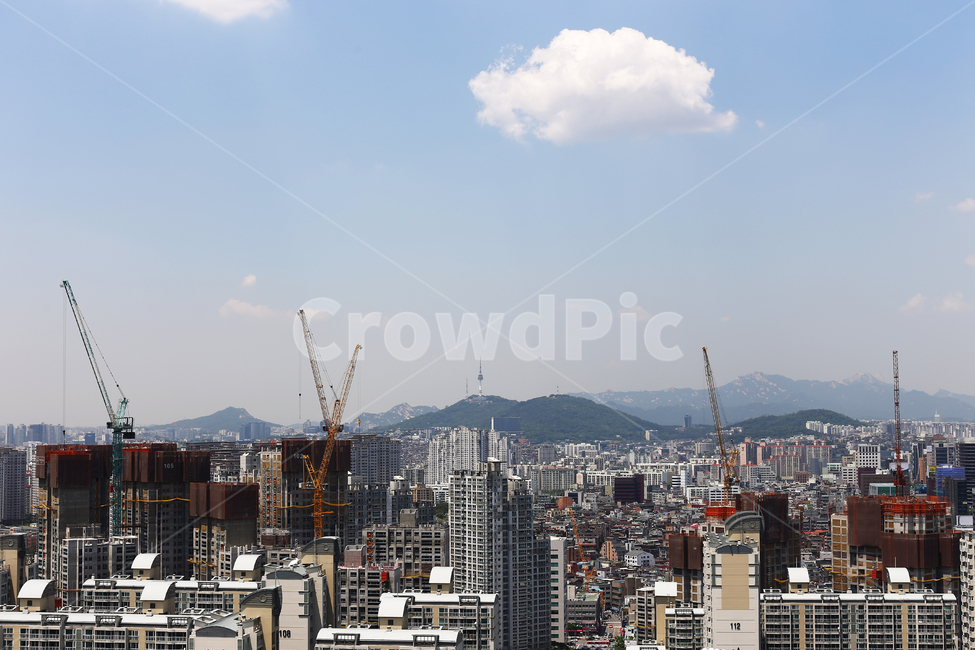 도시,하늘,강남,블루스카이,구름,건물,빌딩,서울,크레인,공사,건축,건축물