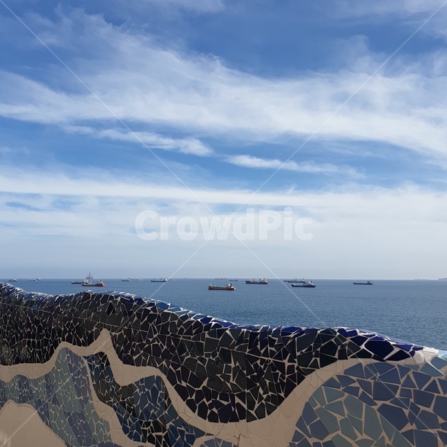 영도,흰여울길,흰여울문화마을,구름,하늘,바다,풍경,담벼락,배,하늘색,바다풍경