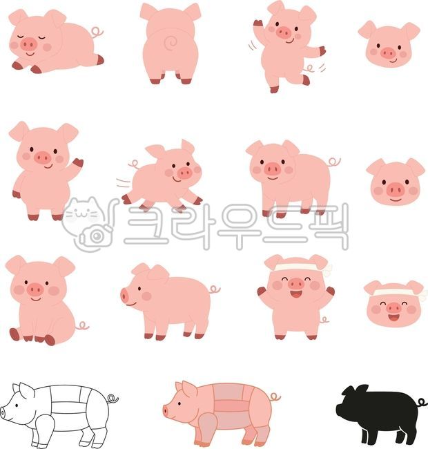 돼지,돼지일러스트,돼지그림,돼지캐릭터,가축,동물,정육점,돼지의날,한돈,삼겹살,복,복돼지,돼지화이팅,스티커,데코,꾸미기요소,돼지부위표,돼지꿈,복권,황금돼지,12지신