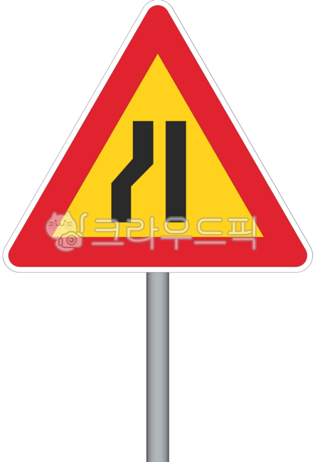 교통,도로,표지판,도로표지판,교통표지판,공공디자인,공공시설,sign,road,traffic,주의표지,주의,주의표시,기둥,좌측차로없어짐,차로없어짐,좌측차로,좁아짐,없어짐