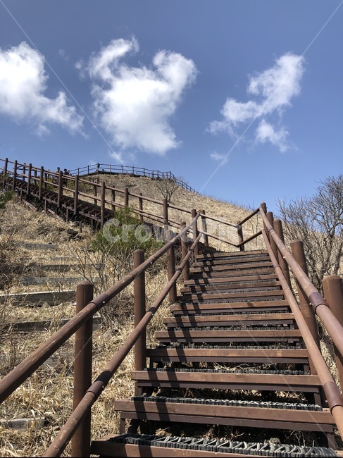 등산,소백산,하늘,계단,정상,등반,봄,구름