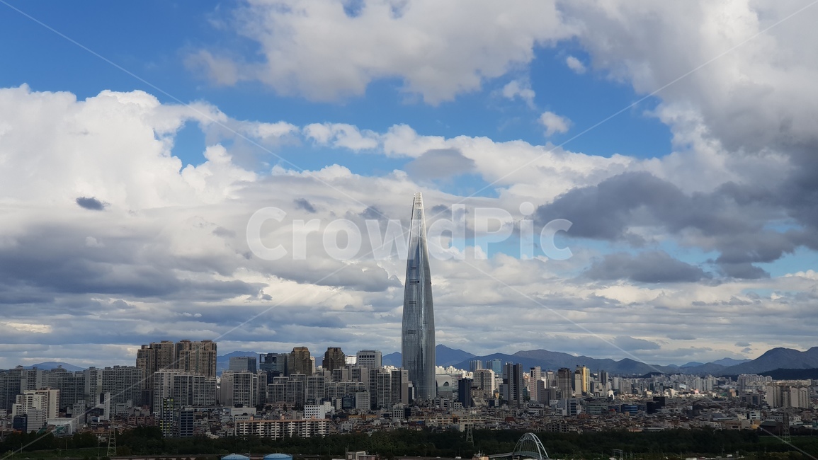 하늘,구름,건물,롯데타워,도심풍경,서울,도심