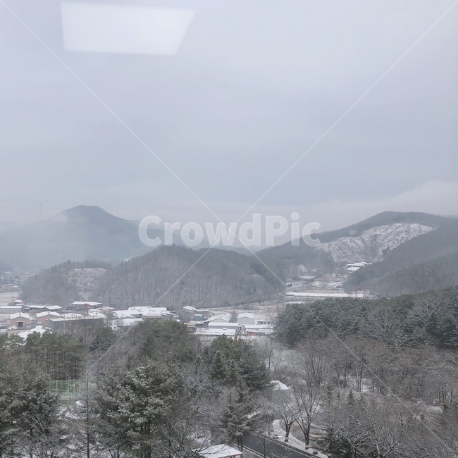 산,나무,하늘,눈,안개