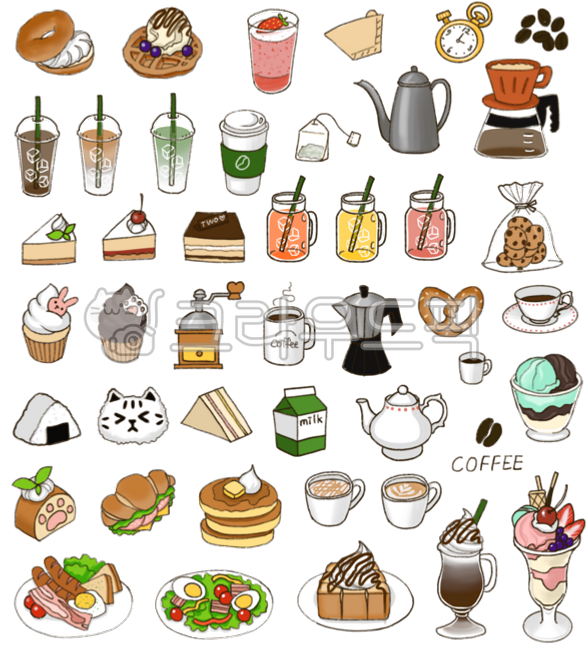 Hand-drawn,stickers,hobbies,illustrations,cute,simple,cafe,dessert,coffee,drinks