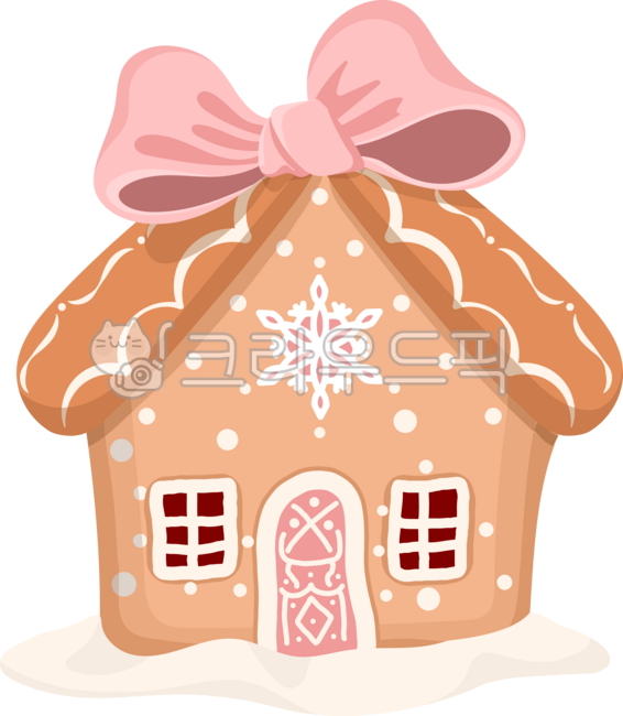 크리스마스,성탄절,과자집,과자의집,집,하우스,쿠키,비스킷,크래커,과자,스낵,디저트,달콤,제과,베이킹,핑크,분홍,리본,매듭,아이싱,현관,대문,눈,스노우,창문,눈결정,눈꽃,눈결정체,일러스트,클립아트,디자인,그래픽,귀여운,삽화,카툰