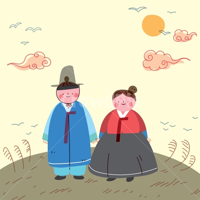 한복,전통의상,커플,부인,남편,각,저고리,한국,귀여운,캐릭터,사람,남자,여자,손그림,일러스트,벡터,배경,갈대,가을,구름,새,한국전통,한국문화,korean traditional,korean culture,한복,한국전통의상,hanbok,korean traditional clothes,연인,커플,사랑,lover,couple,그래픽,일러스트레이션,graphic,illustration
