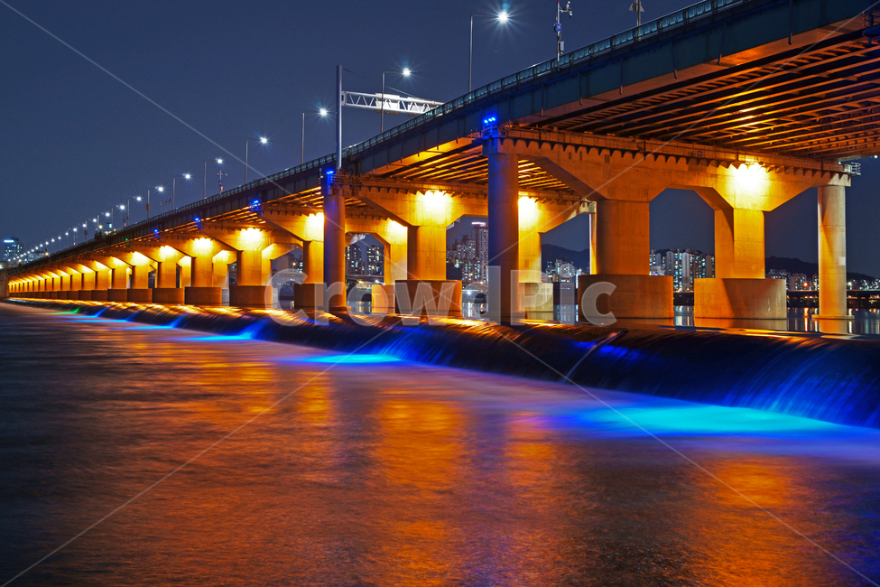 Han River Bridge,Jamsil Bridge,underwater weir,bridge,lighting,Han River