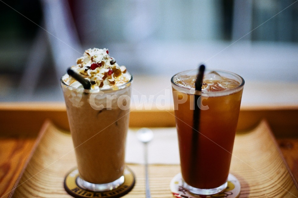 glass,Caramel Macchiato,ice,film,analogue,straw,Tray,analog,cafe,whipping,coffee,felling,Americano,Emotion,film camera
