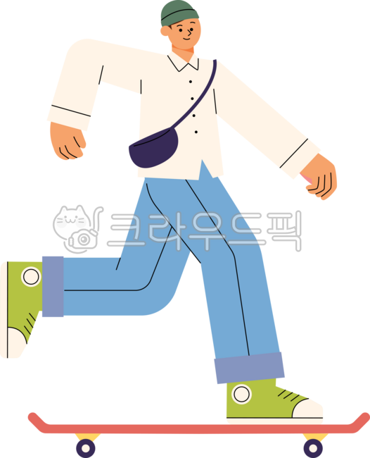 cute,simple,plain,illustration,run,young,lively,side view,person,skateboard,run,busy