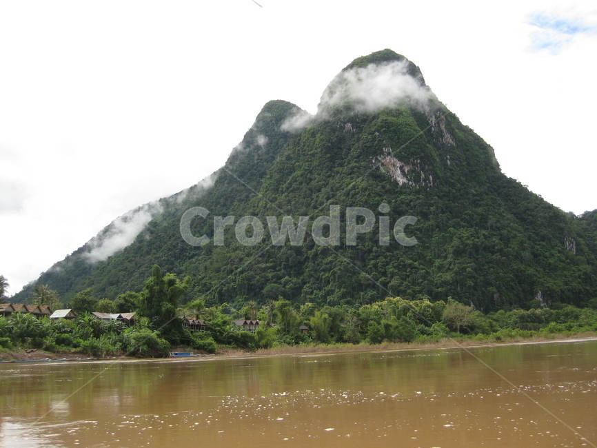 시골,rural,동남아,자연,green,초록색,그린,nature,산,mountain,강,물안개,메콩강,메콩,brown