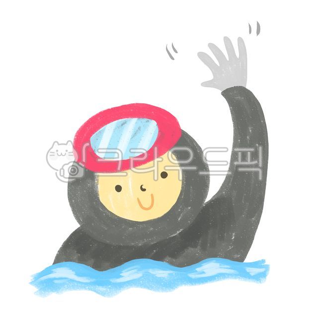sea foraging,hi,Beach,sea diver,ocean,hand drawing,greeting,Haenyeo,jeju island,color pencil,cute