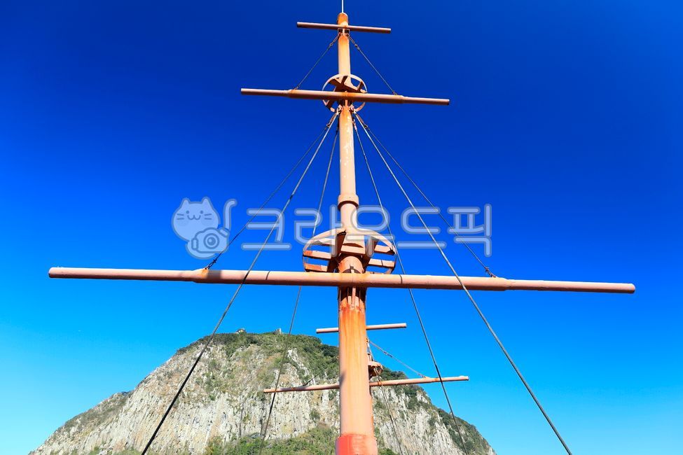 돗대,목재,기둥,갈색,산,바위,바위산,하늘,파란,녹색,나무,배경,아름다운