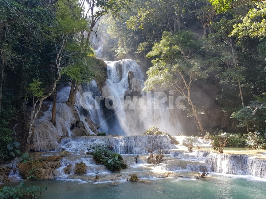 폭포,꽝시폭포,라오스,루앙프라방,자연,신비로움,물,waterfall,햇빛