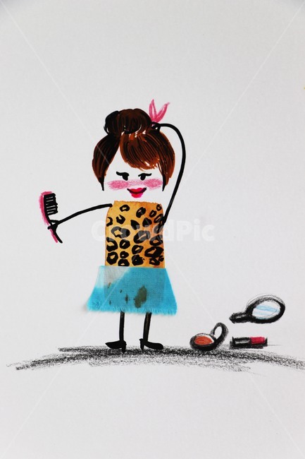 소녀,화장,손그림,일러스트,유머
