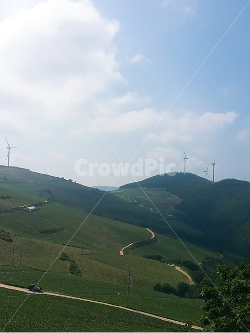 산,자연,구름,풍력발전기,하늘